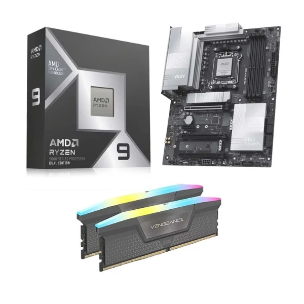 Kit para PC: Procesador AMD Ryzen 9 9950X3D2 16 Núcleos 4.30GHz 192MB Cache + Tarjeta Madre MSI X870E-P PRO WiFi Socket AM5 DDR5 ATX + Memoria RAM Corsair Vengeance RGB 32 GB DDR5-6000 Black
