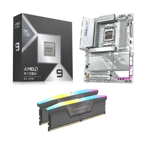 Kit para PC: Procesador AMD Ryzen 9 9950X3D2 16 Núcleos 4.30GHz 192MB Cache + Tarjeta Madre GIGABYTE X870E Aorus Elite WiFi7 Ice Socket AM5 DDR5 ATX + Memoria RAM Corsair Vengeance RGB 32 GB DDR5-6000