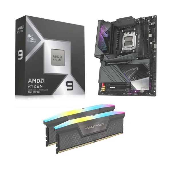 Kit para PC: Procesador AMD Ryzen 9 9950X3D2 16 Núcleos 4.30GHz 192MB Cache + Tarjeta Madre GIGABYTE X870E Aorus Master Socket AM5 DDR5 ATX + Memoria RAM Corsair Vengeance RGB 32 GB DDR5-6000 Black