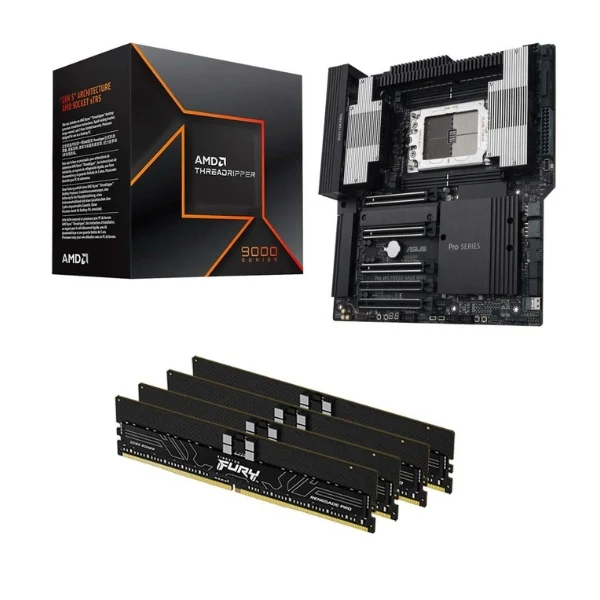 Kit para PC: Procesador AMD Ryzen Threadripper 9970X + Tarjeta Madre ASUS TRX50 SAGE Pro WS WiFi A Socket sTR5 DDR5 CEB + Memoria RAM Kingston Fury Renegade Pro 128 GB DDR5-5600