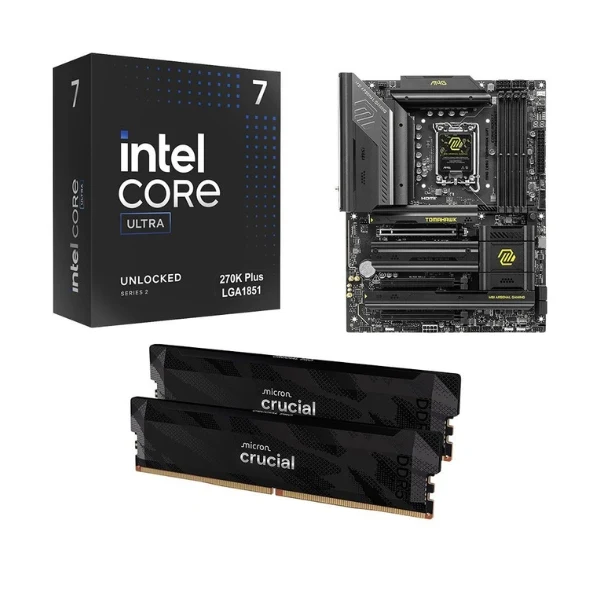 Kit para PC: Procesador Intel Core Ultra 7 270K Plus 24 Núcleos 3.7GHz 36MB Cache + Tarjeta Madre MSI Z890 MAG Tomahawk WiFi Socket LGA1851 DDR5 ATX + Memoria RAM Crucial Pro 32GB DDR5-6400 Black