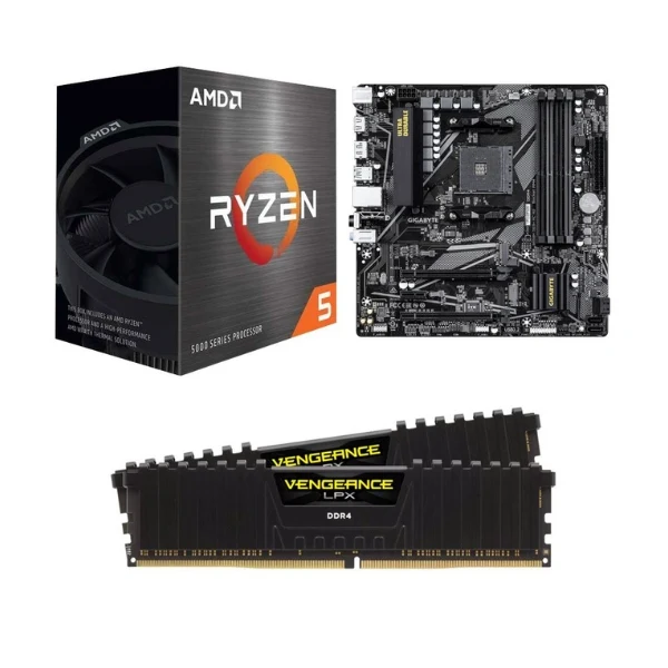 Kit para PC: Procesador AMD Ryzen 5 5500 6 Núcleos 3.6GHz 16MB Cache + Tarjeta Madre GIGABYTE B550M DS3H AC R2 Socket AMD AM4 DDR4 microATX + Memoria RAM Corsair Vengeance LPX 16 GB DDR4-3200
