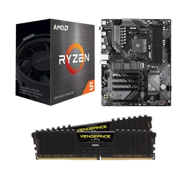 Kit para PC: Procesador AMD Ryzen 5 5500 6 Núcleos 3.6GHz 16MB Cache + Tarjeta Madre GIGABYTE B550 Eagle WiFi6 Socket AMD AM4 DDR4 ATX + Memoria RAM Corsair Vengeance LPX 16 GB DDR4-3200
