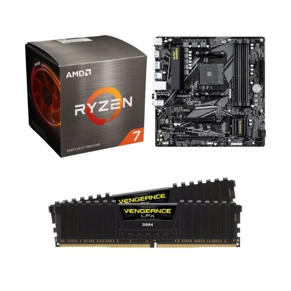 Kit para PC: Procesador AMD Ryzen 7 5800XT 8 Núcleos 3.8GHz 32MB Cache + Tarjeta Madre GIGABYTE B550M DS3H AC R2 Socket AM4 DDR4 microATX + Memoria RAM Corsair Vengeance LPX 16 GB DDR4-3200