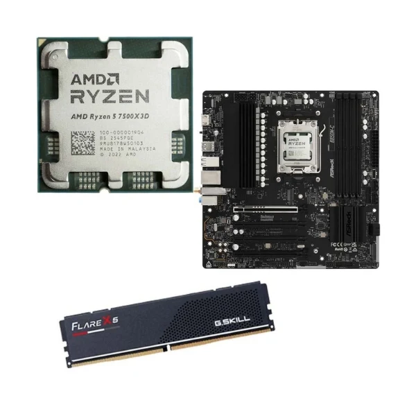 Kit para PC: Procesador AMD Ryzen 5 7500X3D 6 Núcleos 96MB Cache + Tarjeta Madre ASRock B850M-C Socket AM5 DDR5 + Memoria RAM G.Skill Flare X5 16 GB DDR5-6000 Black