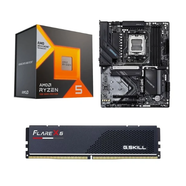 Kit para PC: Procesador AMD Ryzen 5 7600X3D 6 Núcleos 4.1GHz 96MB Cache + Tarjeta Madre GIGABYTE X870 Gaming WiFi6 Socket AM5 DDR5 ATX + Memoria RAM G.Skill Flare X5 16 GB DDR5-6000 Black