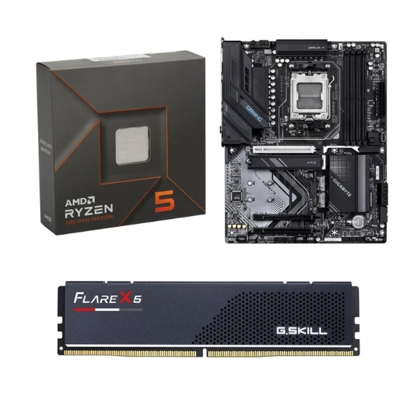 Kit para PC: Procesador AMD Ryzen 5 7600X 6 Núcleos 4.7GHz 32MB Cache + Tarjeta Madre GIGABYTE X870 Gaming WiFi6 Socket AM5 DDR5 ATX + Memoria RAM G.Skill Flare X5 16 GB DDR5-6000 Black