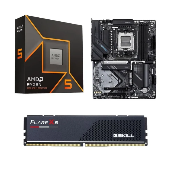 Kit para PC: Procesador AMD Ryzen 5 9600X 6 Núcleos 3.9GHz 32MB Cache + Tarjeta Madre GIGABYTE X870 Gaming WiFi6 Socket AM5 DDR5 ATX + Memoria RAM G.Skill Flare X5 16 GB DDR5-6000 Black