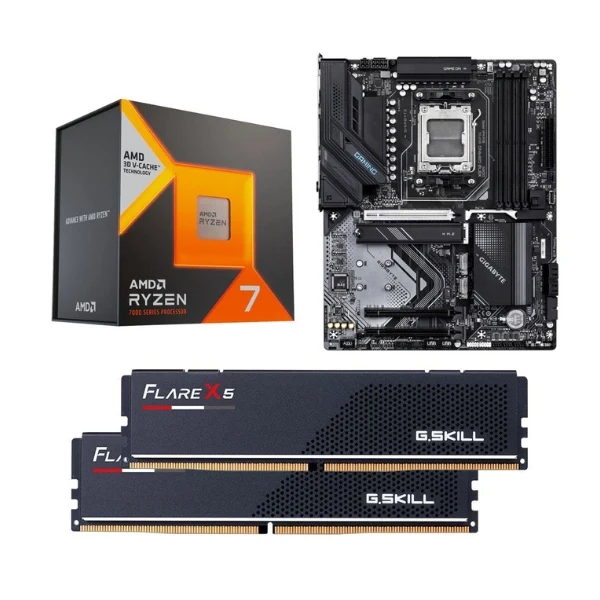 Kit para PC: Procesador AMD Ryzen 7 7800X3D 8 Núcleos 4.2GHz 96MB Cache + Tarjeta Madre GIGABYTE X870 Gaming WiFi6 Socket AM5 DDR5 ATX + Memoria RAM G.Skill Flare X5 Series 32 GB DDR5-6000