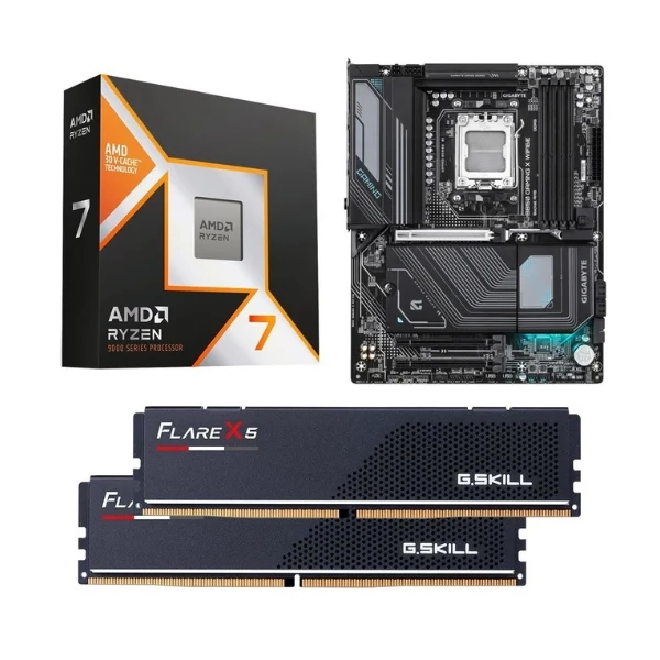 Kit para PC: Procesador AMD Ryzen 7 9800X3D 8 Núcleos 4.70GHz 96MB Cache + Tarjeta Madre GIGABYTE B850 Gaming X WiFi6E Socket AM5 DDR5 ATX + Memoria RAM G.Skill Flare X5 Series 32 GB DDR5-6000