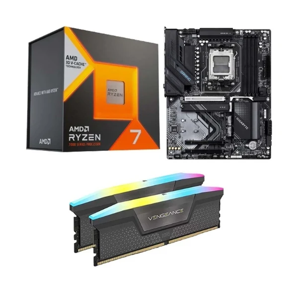 Kit para PC: Procesador AMD Ryzen 7 7800X3D 8 Núcleos 4.2GHz 96MB Cache + Tarjeta Madre GIGABYTE X870 Gaming WiFi6 Socket AM5 DDR5 ATX + Memoria RAM Corsair Vengeance RGB 32 GB DDR5-6000 Black