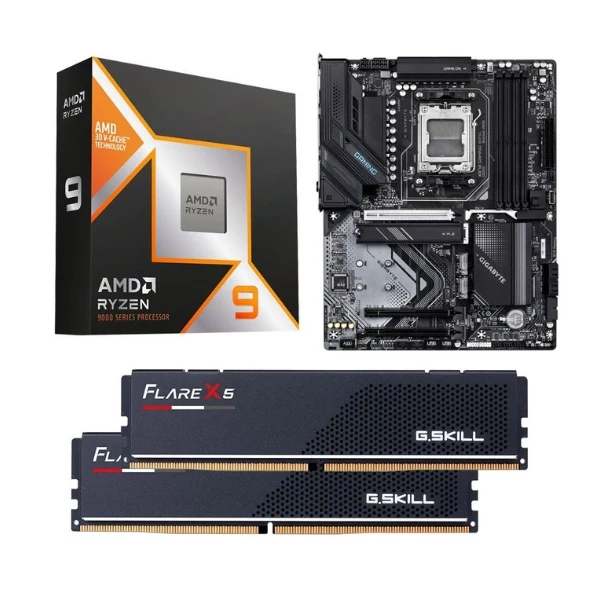Kit para PC: Procesador AMD Ryzen 9 9950X3D 16 Núcleos 4.30GHz 128MB Cache + Tarjeta Madre GIGABYTE X870 Gaming WiFi6 Socket AM5 DDR5 ATX + Memoria RAM G.Skill Flare X5 Series 32 GB DDR5-6000