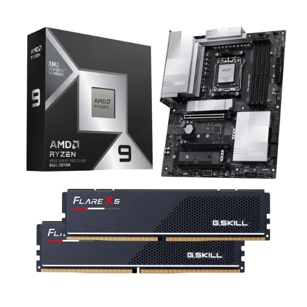 Kit para PC: Procesador AMD Ryzen 9 9950X3D2 16 Núcleos 4.30GHz 192MB Cache + Tarjeta Madre MSI X870E-P Pro Socket AM5 DDR5 ATX + Memoria RAM G.Skill Flare X5 Series 32 GB DDR5-6000