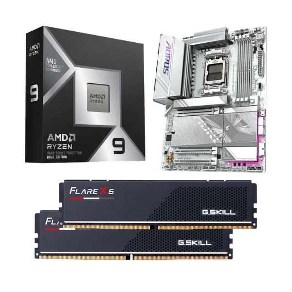 Kit para PC: Procesador AMD Ryzen 9 9950X3D2 16 Núcleos 4.30GHz 192MB Cache + Tarjeta Madre GIGABYTE X870E Aorus Elite WiFi7 Socket AM5 DDR5 ATX + Memoria RAM G.Skill Flare X5 Series 32 GB DDR5-6000