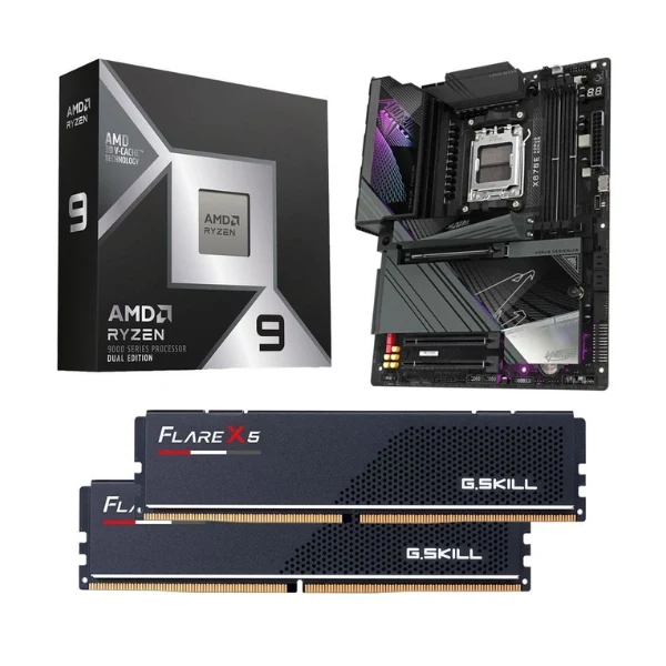 Kit para PC: Procesador AMD Ryzen 9 9950X3D2 16 Núcleos 4.30GHz 192MB Cache + Tarjeta Madre GIGABYTE X870E Aorus Master Socket AM5 DDR5 ATX + Memoria RAM G.Skill Flare X5 Series 32 GB DDR5-6000