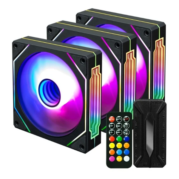 Fan Cooler Kingwin KWI-FAN01 ARGB Infinity Mirror Hydraulic Bearing 120mm - Negro - ARGB 3 Pack