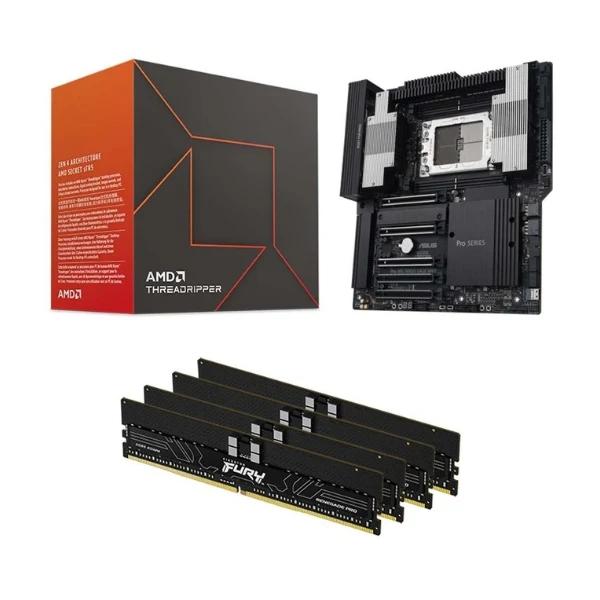 Kit para PC: Procesador AMD Ryzen Threadripper 7970X 4.0GHz 128MB Cache + Tarjeta Madre ASUS TRX50 Sage Pro WiFi sTR5 CEB + Memoria RAM Kingston Fury Renegade Pro 128 GB Black