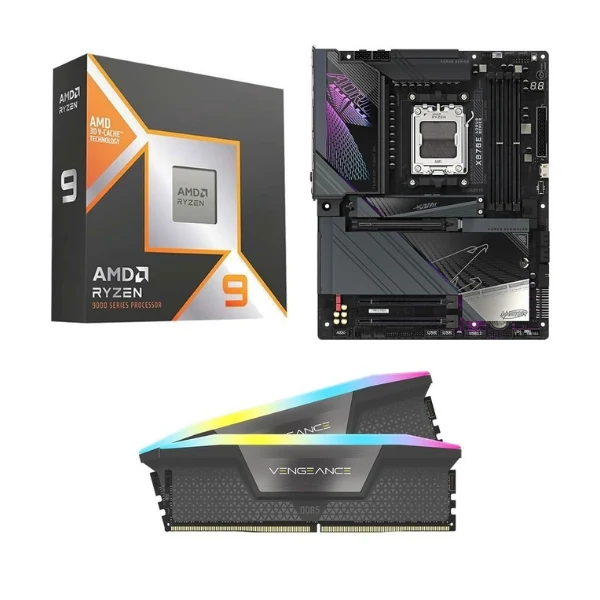 Kit para PC: Procesador AMD Ryzen 9 9950X3D 4.3GHz 128MB Cache + Tarjeta Madre GIGABYTE X870E Aorus Master WiFi7 AM5 ATX + Memoria RAM Corsair Vengeance RGB 32 GB Black