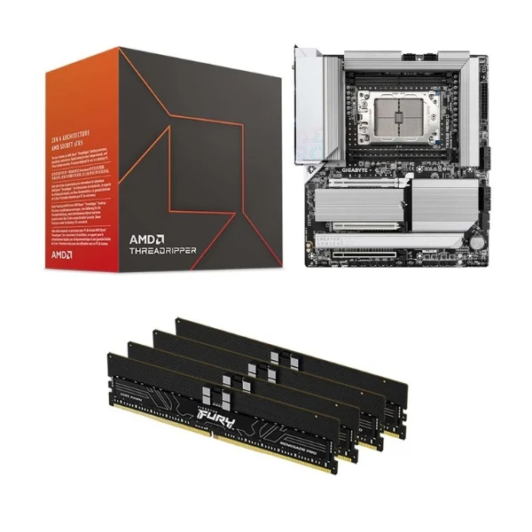 Kit para PC: Procesador AMD Ryzen Threadripper 7960X 4.2GHz 128MB Cache + Tarjeta Madre GIGABYTE TRX50 AERO D sTR5 eATX + Memoria RAM Kingston Fury Renegade Pro 128 GB