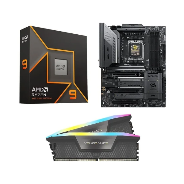 Kit para PC: Procesador AMD Ryzen 9 9900X 12 Núcleos 4.4GHz 64MB Cache + Tarjeta Madre MSI X870E MAG Tomahawk MAX WiFi Socket AM5 DDR5 ATX + Memoria RAM Corsair Vengeance RGB 32 GB DDR5-6000 Black