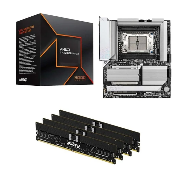 Kit para PC: Procesador AMD Ryzen Threadripper 9960X 4.2GHz 128MB Cache + Tarjeta Madre GIGABYTE TRX50 Aero D Socket sTR5 DDR5 eATX + Memoria RAM Kingston Fury Renegade Pro 128 GB DDR5-5600 Black