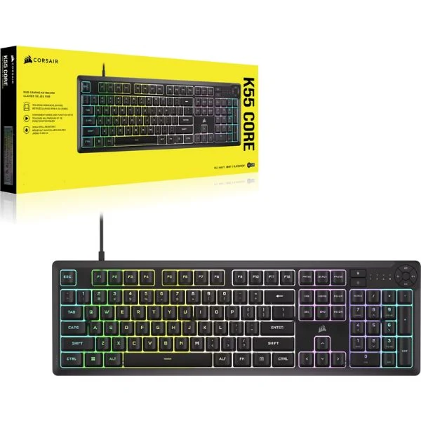 Teclado Corsair K55 Pro Gaming - Membrana - USB - RGB 10 Zonas - Resistente Derrames - Negro - CH-9226C65-SP