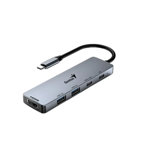 Hub Genius 5 en 1 UH-500 - Tipo C - 2x USB 3.0 - 1x USB-C - 1x PD 100W - 1x HDMI 4K - Gris Plomo - 31240003400