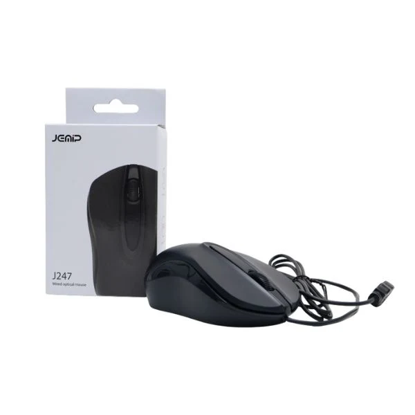 Mouse Jemip J247 - 1000 DPI - 3 Botones - Óptico - USB - Ergonómico - Negro - J247