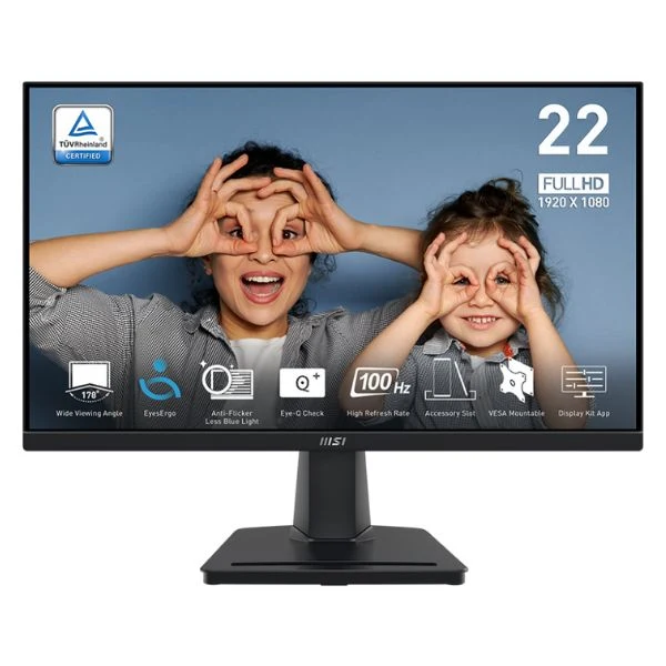 Monitor MSI PRO MP225V 21.5" – FHD 1920x1080 – 100Hz – VA – EyeErgo Tech – HDMI/VGA – Negro