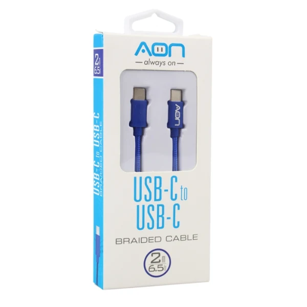 Cable AON USB-C a USB-C - 2 Metros - Trenzado Nylon - Azul - Carga y Datos - AO-CB-5013