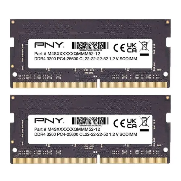 Memoria RAM PNY 16GB (2×8GB) DDR4 3200MHz SO-DIMM – Dual Channel – Para Laptop