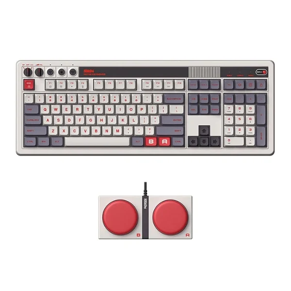 Teclado Mecanico Inalambrico 8Bitdo Retro 108 con Numpad Hot-Swap, Blanco y Gris