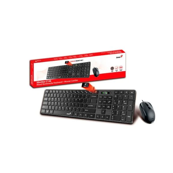 Combo Teclado y Mouse Genius RS2 SlimStar C126 - USB - Diseño Slim - Negro