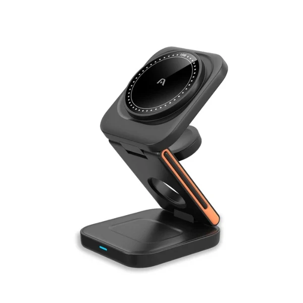 Cargador Inalámbrico Argom 3 en 1 Soporte Plegable Magnético S4 - 15W - Negro ARG-AC-0144BK