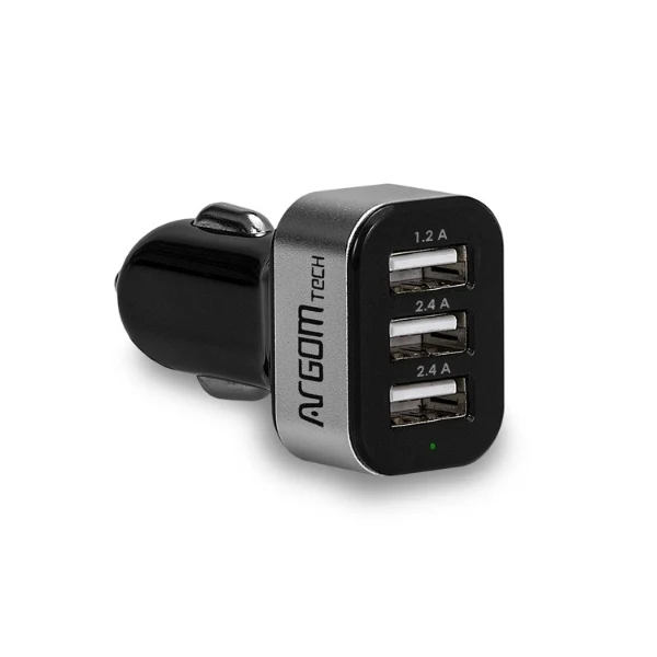 Cargador Rápido Argom para Auto 3 USB 6A 5V - Negro ARG-AC-0113BK