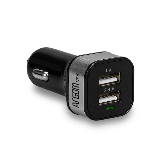 Cargador Rápido Argom para Auto 2 USB 3.4A 5V - Negro- ARG-AC-0112BK