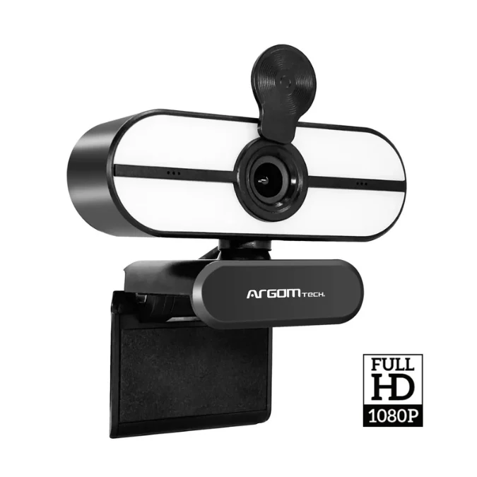 Webcam Argom HD 1080P con Ángulo Ancho, Luz LED, Micrófono y USB - Negra- ARG-WC-9145BK