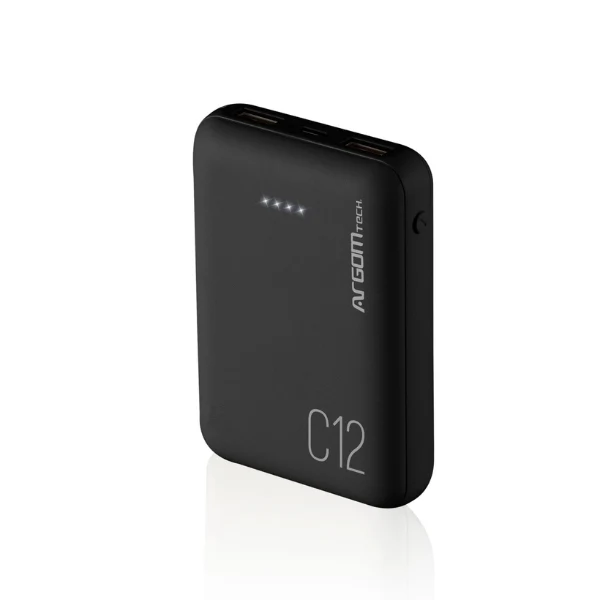 Power Bank Argom C12 12000mAh - Ultra Compacto - 2 USB - Negro
