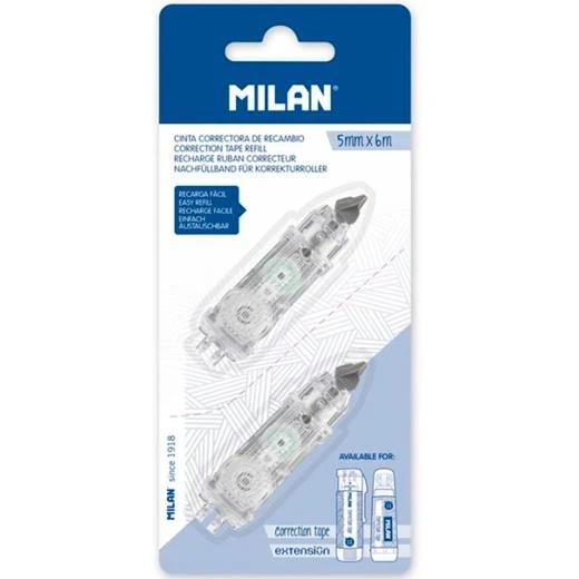 MILAN RECAMBIO CINTA CORRECTORA CILÍNDRICA Y EXTENSIÓN 5MMX6M BLÍSTER 2 UD