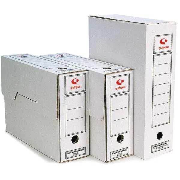 GRAFOPLAS CAJA ARCHIVO DEFINITIVO FOLIO PROLONGADO CARTÓN MICROCANAL BLANCO -PACK 50 UD-