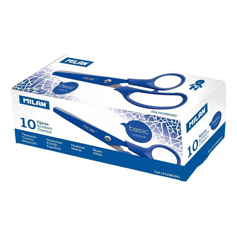 MILAN TIJERAS BASIC COLOURS DIESTROS 13,4CM ASIMÉTRICAS AZUL 10 unidades
