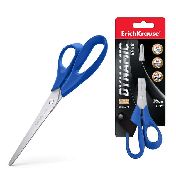 Erichkrause Dynamic Tijeras con Cuchillas de Acero Inoxidable 16cm - Afilado Doble Avanzado - Resistente a la Corrosion - Mangos Ergonomicos - Colores surtidos Aleatorios