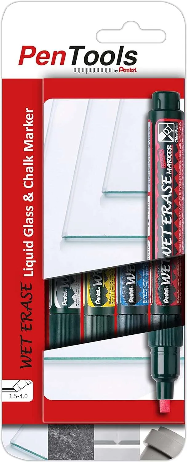 Pentel PenTools Rotuladores de Tiza Liquida Wet Erase - Punta Biselada Reversible 2-4mm