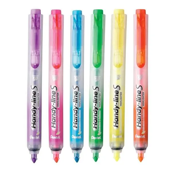 Pentel Handy Line S Marcadores Fluorescentes Retractiles - Tinta Liquida - Trazo de 1.6 a