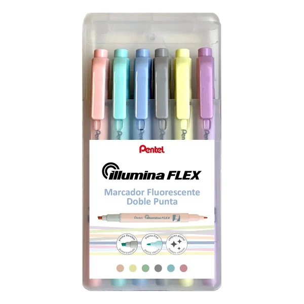 Pentel Illumina Flex Marcadores Fluorescentes Doble Punta - Biselada Trazo entre 1.5 a 3.5