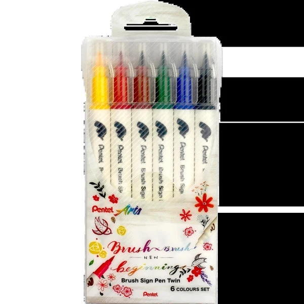 Pentel Brush Sing Pen Twin Rotuladores con Doble Punta de Pincel Flexible - Punta Ancha 1