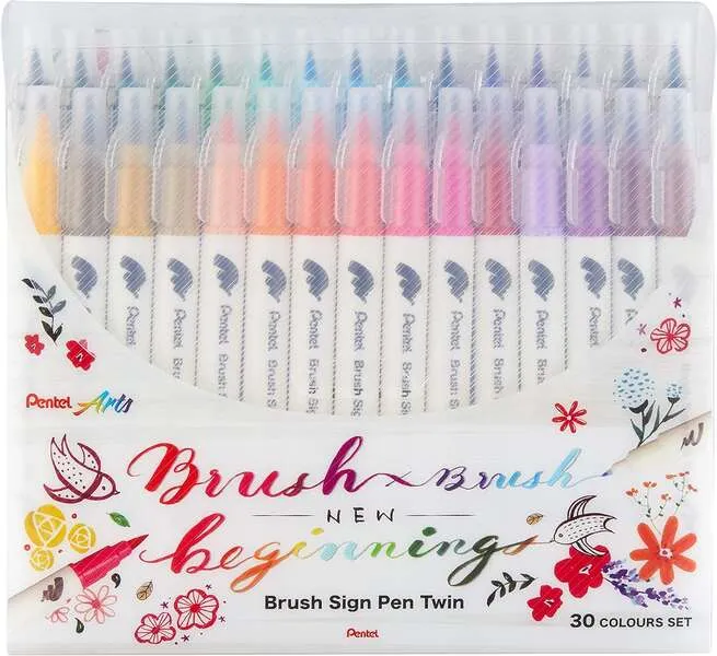 Pentel Brush Sing Pen Twin Rotuladores con Doble Punta de Pincel Flexible - Punta Ancha 1