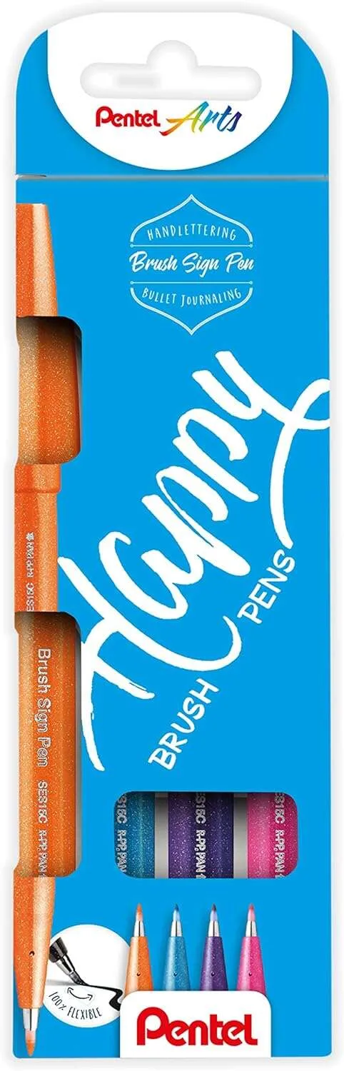 Pentel Brush Sing Pen Happy Rotuladores con Punta de Pincel - Lineas Finas o Gruesas depen