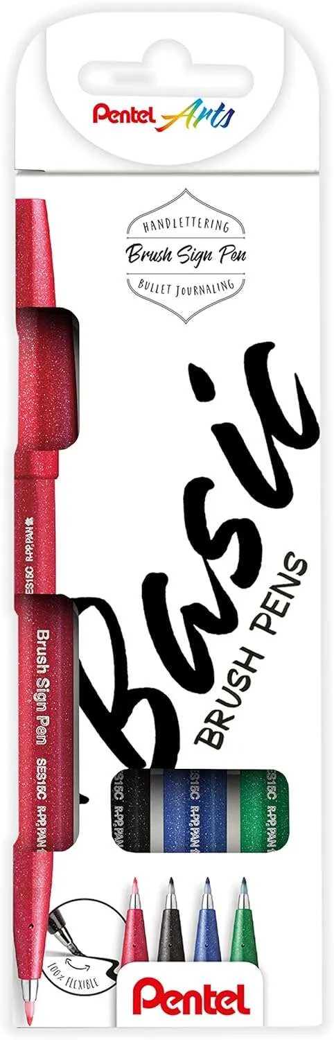 Pentel Brush Sing Pen Basic Rotuladores con Punta de Pincel - Lineas Finas o Gruesas depen