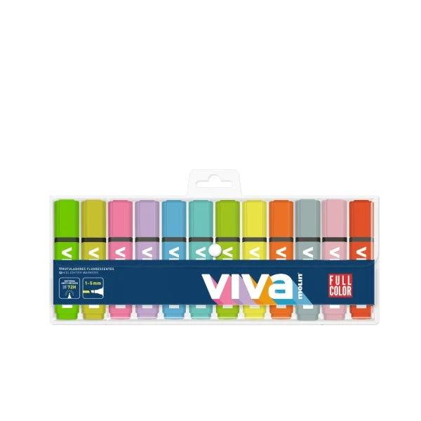 Molin Viva Marcadores Fluorescentes - Trazo entre 1 y 5mm - Tinta con Base de Agua - Colo